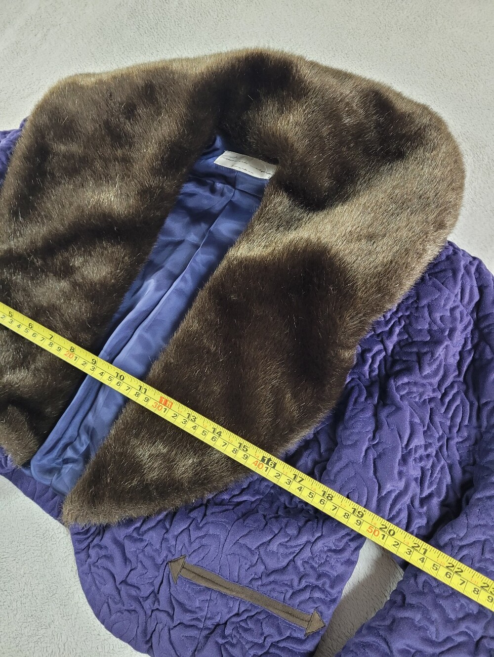 Puzzle Alpha Vintage Purple Textured Faux Fur Collar Cropped Jacket - Picture 8 of 10